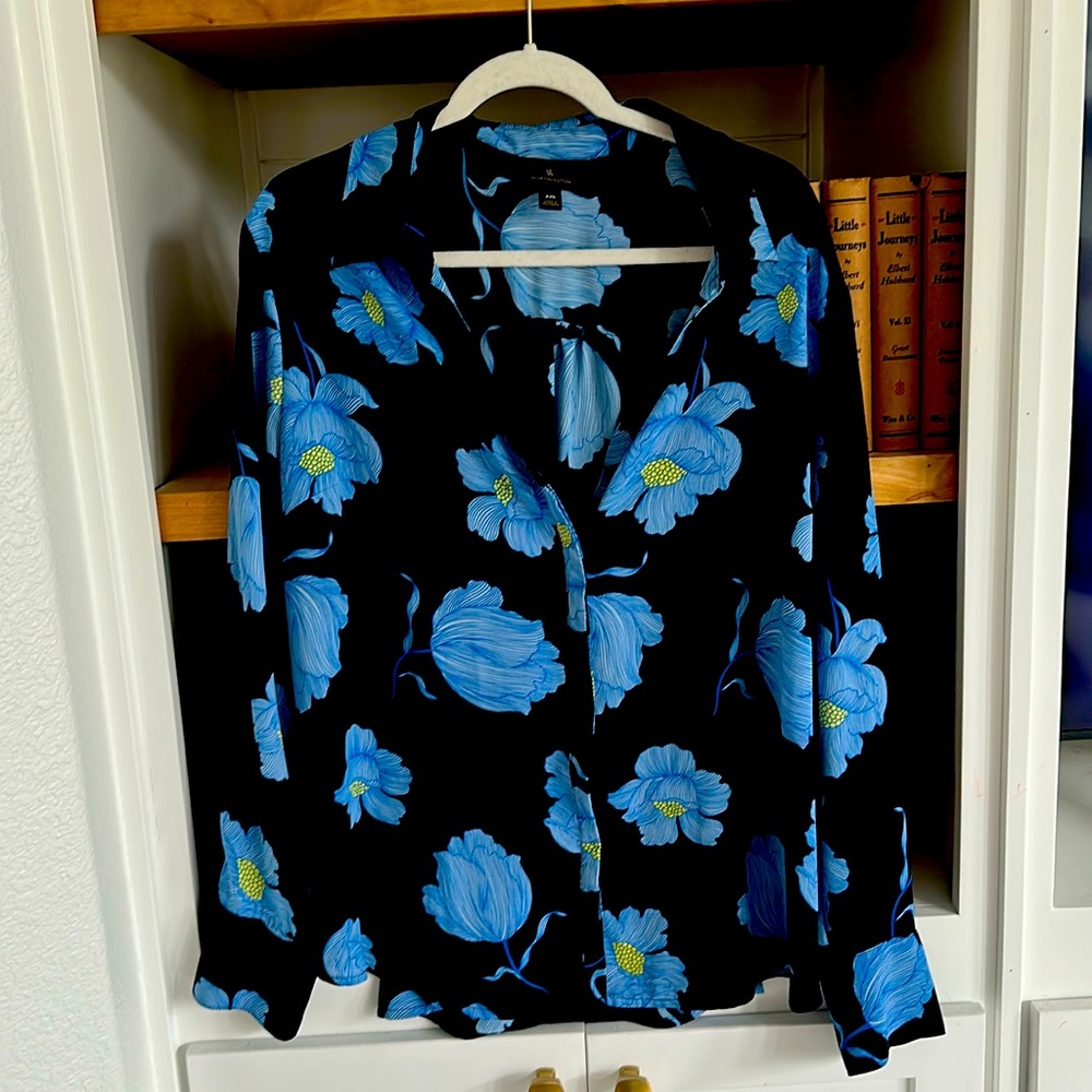 Worthington Women’s Office Work Blouse Dark Floral Button Up XXL